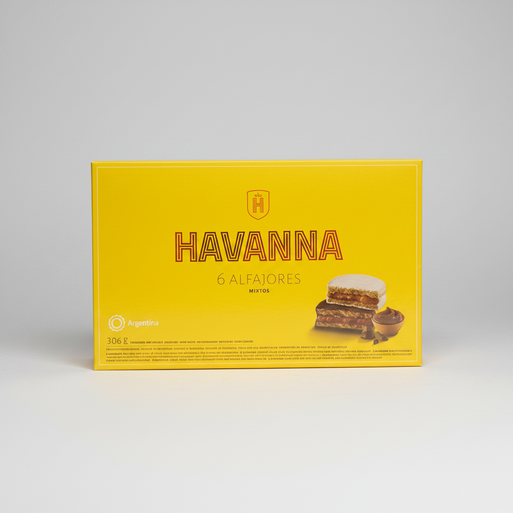 caja de 6 unidades de alfajores de chocolate y alfajores con merengue marca Havanna
